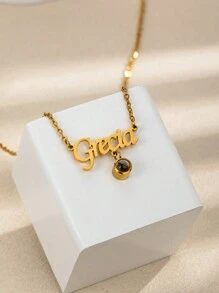 1 chiếc vòng cổ tên tùy chỉnh có đá chiếu, vòng cổ tên ảnh chiếu cá nhân, vòng cổ tên ảnh bằng thép không gỉ quà tặng cho cô ấy, quà kỷ niệm, quà tặng ngày lễ tình nhân, quà tặng ngày của mẹ, quà tặng giáng sinh, quà tặng sinh nhật - Vàng - Xem 2