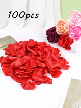 100 件丝带花束永生玫瑰花束 DIY 丝带玫瑰花束 手工假花花束 缎带玫瑰花瓣、Ramo Buchon、节日女孩、婚礼生日花束