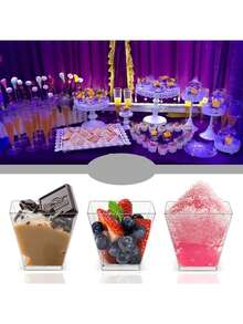 10 件方形迷你甜点杯，透明塑料冻糕开胃菜杯，用于品尝派对甜点开胃菜， - 彩色 - 查看 5