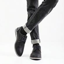 Men Business Casual Shoes, Colorblock Upper, Vintage Derby Shoes, KD4163, White Stitching - Black - View 4