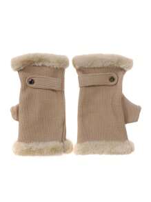 1 双舒适毛绒衬里半指手套，舒适柔软保暖衬里无指手套 - 厚实，保暖针织，柔软天鹅绒饰边，臂部保暖器，毛茸茸的手套，时尚无指腕袖短袖，非常适合秋冬季户外活动、骑自行车、徒步旅行、办公室防寒保暖手套 - 彩色 - 查看 14