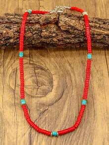 1 chiếc vòng cổ ngọc lam Bohemian dành cho nữ, thiết kế cổ điển và tối giản, làm bằng đá khảm ngọc lam, vòng cổ xích dành cho nữ, đồ trang sức Bohemian, đồ trang sức thời trang phương Tây, vòng cổ hạt dành cho nữ, phù hợp với nhiều sự kết hợp khác nhau - N-199 - Xem 9