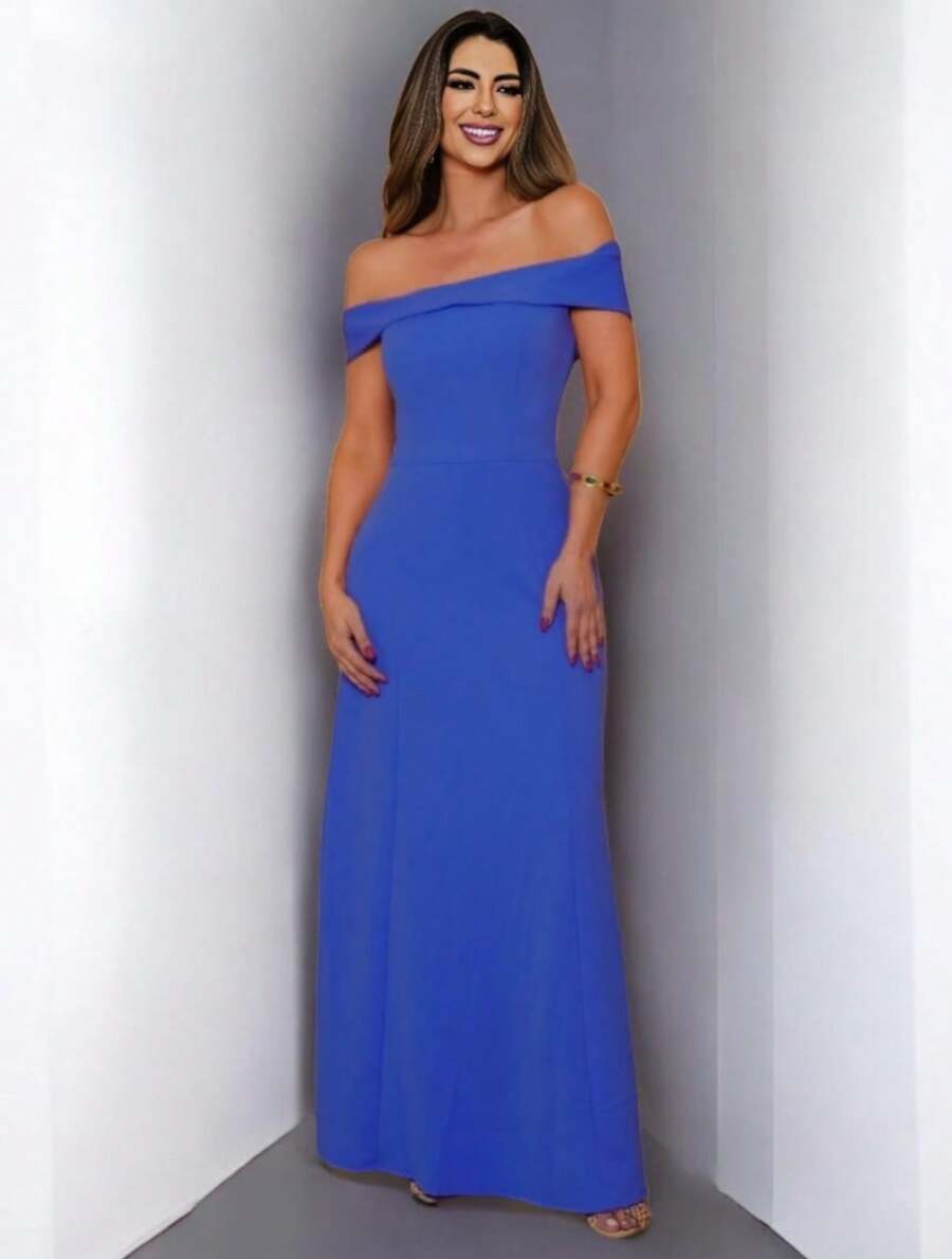 Bridesmaid Party Dress For Guests Without Shine 09 In Crepe Mermaid Olive Lilac Terracotta Mint Emerald Serenity Rose Marsala Black Fuchsia And More Colors - Màu xanh lam - Xem 1