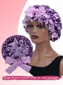1 pieza Gorro reversible de satén forrado para mujer, gorro para dormir de unicolor suave y transpirable con estampado de leopardo de doble capa, para el cuidado del cabello, uso cómodo para todos los días