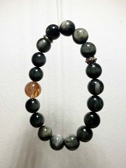 1 Pc Fashionable Natural Stone Eagle Eye Stone Black Gold Super Seven Crystal Bracelet, Suitable For Men And Women To Wear, Comes With A Gift Box And Jewelry Storage Bag