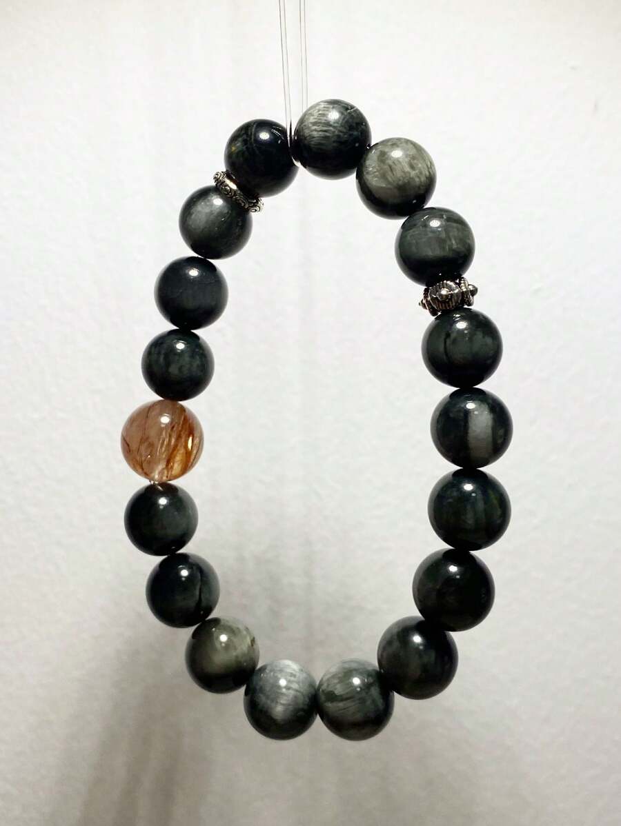 1 Pc Fashionable Natural Stone Eagle Eye Stone Black Gold Super Seven Crystal Bracelet, Suitable For Men And Women To Wear, Comes With A Gift Box And Jewelry Storage Bag - A 10-11mm Eagle Eye Stone Bracelet - View 1