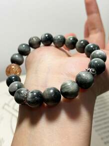 1 Pc Fashionable Natural Stone Eagle Eye Stone Black Gold Super Seven Crystal Bracelet, Suitable For Men And Women To Wear, Comes With A Gift Box And Jewelry Storage Bag - A 10-11mm Eagle Eye Stone Bracelet - View 5