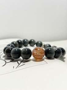 1 Pc Fashionable Natural Stone Eagle Eye Stone Black Gold Super Seven Crystal Bracelet, Suitable For Men And Women To Wear, Comes With A Gift Box And Jewelry Storage Bag - A 10-11mm Eagle Eye Stone Bracelet - View 2