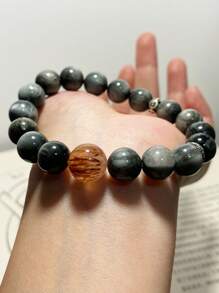 1 Pc Fashionable Natural Stone Eagle Eye Stone Black Gold Super Seven Crystal Bracelet, Suitable For Men And Women To Wear, Comes With A Gift Box And Jewelry Storage Bag - A 10-11mm Eagle Eye Stone Bracelet - View 4