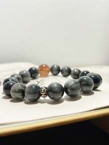 1 Pc Fashionable Natural Stone Eagle Eye Stone Black Gold Super Seven Crystal Bracelet, Suitable For Men And Women To Wear, Comes With A Gift Box And Jewelry Storage Bag - A 10-11mm Eagle Eye Stone Bracelet - View 7