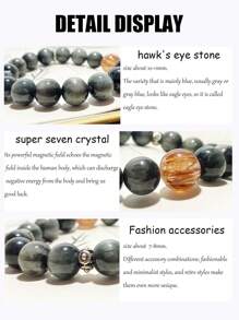 1 Pc Fashionable Natural Stone Eagle Eye Stone Black Gold Super Seven Crystal Bracelet, Suitable For Men And Women To Wear, Comes With A Gift Box And Jewelry Storage Bag - A 10-11mm Eagle Eye Stone Bracelet - View 11