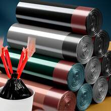 10 卷加厚抽绳垃圾袋，自封式无杂乱手持塑料垃圾袋，适用于家庭和厨房 - 彩色 - 查看 7