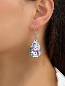 1 对冬季雪人 PU 皮革吊坠耳环女士圣诞耳环节日耳环新潮耳环珠宝配饰圣诞耳环 - 彩色 - 查看 2