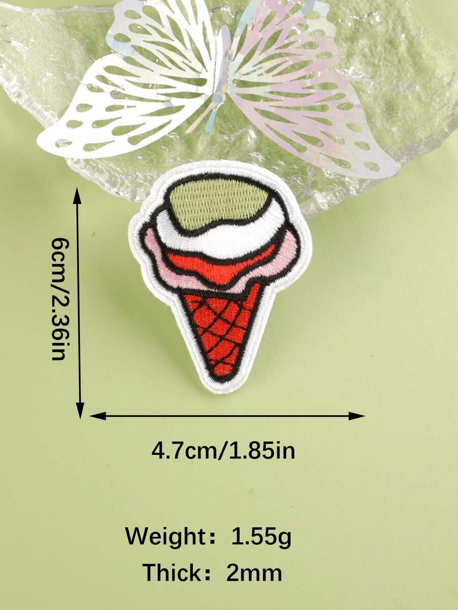 3pcs/Set Ice Cream Cone Pattern DIY Fabric Patch, Cute Cartoon Style