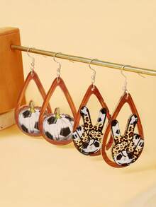 1 对足球豹纹 LOVE 水滴形亚克力个性创意耳环耳环，精致的女士特别礼物 - 彩色 - 查看 1
