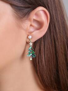 1 Cặp Hoa tai Giáng sinh màu xanh lá cây thời trang dành cho nữ, kẹp vào, không xỏ khuyên, Hoa tai thanh lịch, vẻ ngoài thon gọn, Quà tặng Halloween - Kẹp tai không xỏ lỗ - Xem 2