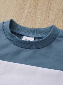 2 Stück/Set Baby Jungen Lässig Farbblock Langarm Rundhals Sweatshirt und Hose Set, Herbst/Winter