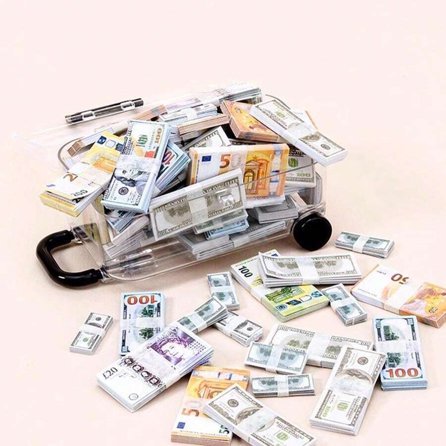 Mini Fake Currency Box + Set, Miniature Realistic Paper Money Prop For