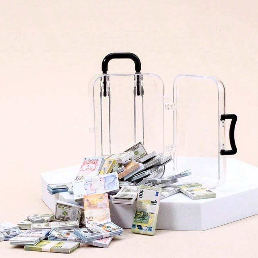 Mini Fake Currency Box + Set, Miniature Realistic Paper Money Prop For