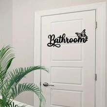 1 件趣味蝴蝶浴室装饰标志 - 农舍风格黑色金属墙壁艺术，适用于家庭、门廊和门装饰 - 黑色 - 查看 2