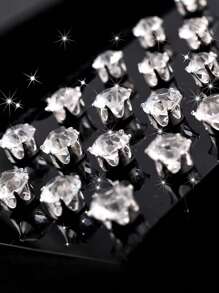 kuuioe 12 Pairs Of Simple Exquisite Fashion Zirconia Inlaid Earrings In Different Sizes, Men's Creative Gift Earrings Set For Wedding Party - Earrings - View 2