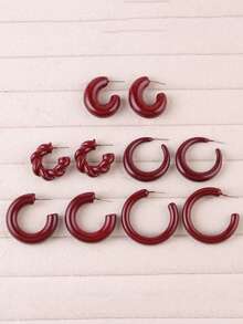 1 对复古亚克力 C 形女式环形耳环，优雅简约 - 酒紅色 - 查看 3