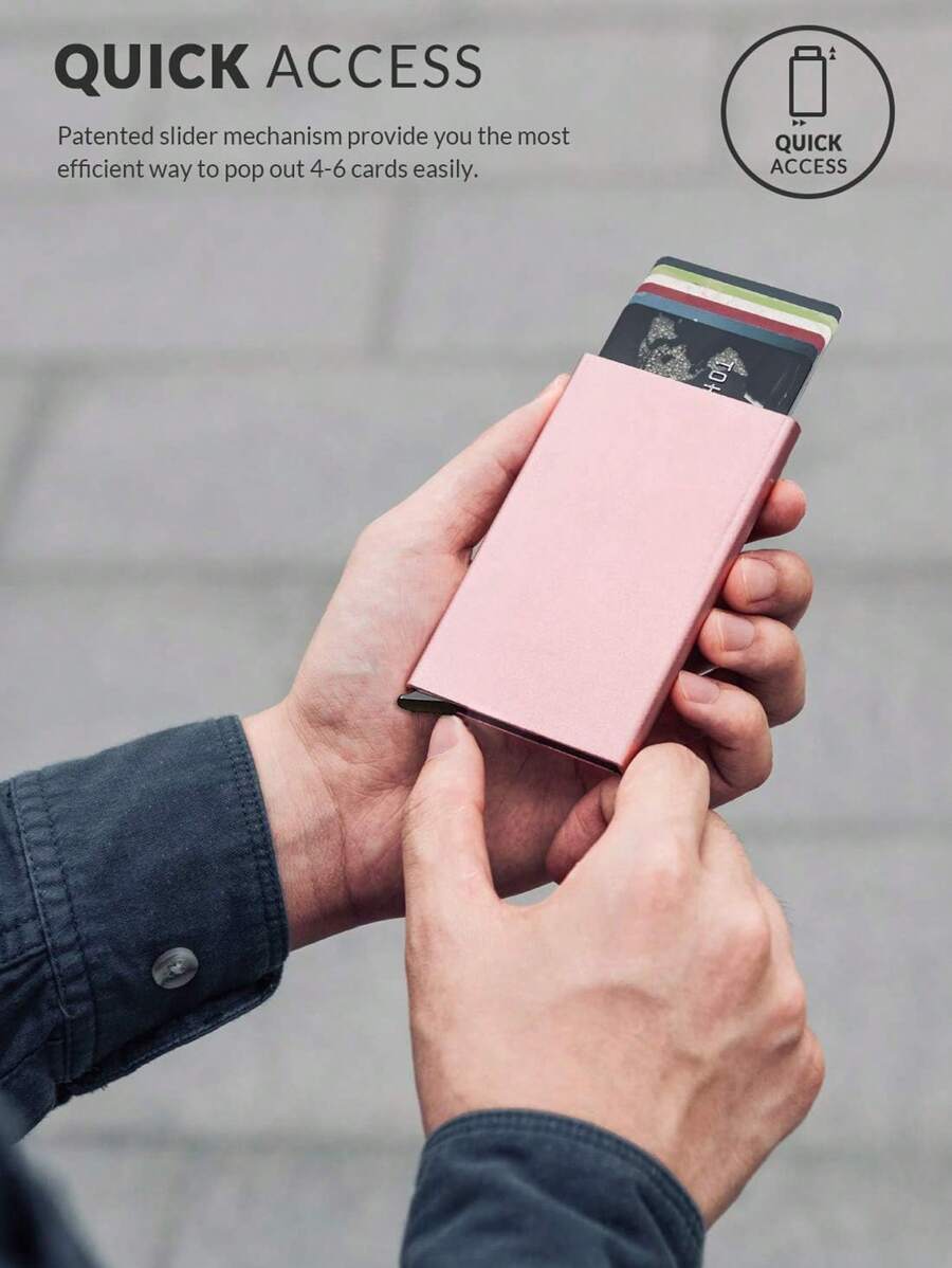 MIYIN Portefeuille anti-vol ultra-fin en alliage d'aluminium à la mode, unisexe, design minimaliste de couleur unie à ouverture automatique, avec poche pour espèces, fentes pour cartes métalliques, peut contenir des cartes, des pièces d'identité, léger et portable, convient aux hommes, pères, maris, couples, petits amis, cadeau idéal pour la Saint-Valentin, l'anniversaire, la Fête des Pères. Également disponible en porte-cartes anti-vol, porte-cartes de visite, porte-cartes de crédit, mini-portefeuille, portefeuille RFID. - Rose bonbon - Voir 1