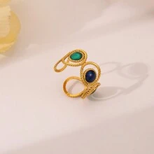 COINBUFF 1 件时尚空心圆形滴油 18K 镀金不锈钢可调节戒指，适合女性日常佩戴 - 如圖 - 查看 3