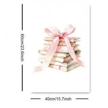 1 本无框书粉色蝴蝶结艺术海报美学少女房间装饰时髦绘画帆布印刷简约墙壁画适用于女孩房间、宿舍、公寓、客厅、卧室、现代家居装饰 - 彩色 - 查看 11