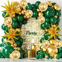 79 件气球拱门套装，绿色和金色带星星气球，适合派对、生日、丛林主题和夏季活动，无需电力，乳胶和铝箔气球套装 - 彩色 - 查看 1