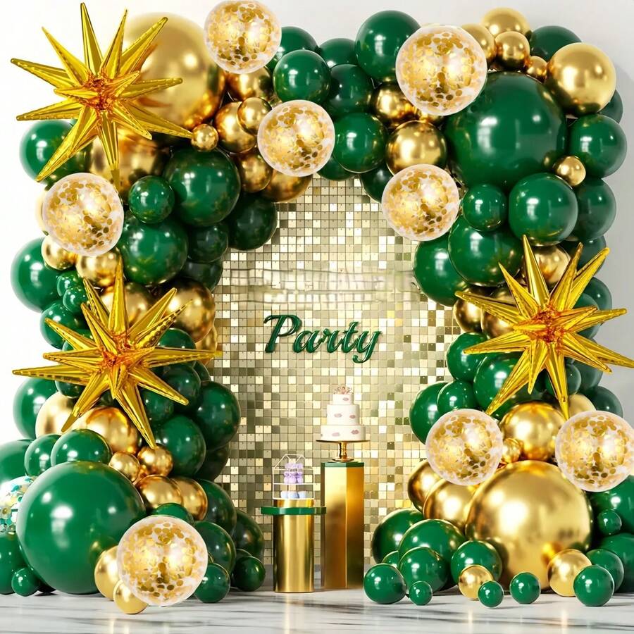 79 件气球拱门套装，绿色和金色带星星气球，适合派对、生日、丛林主题和夏季活动，无需电力，乳胶和铝箔气球套装 - 彩色 - 查看 1