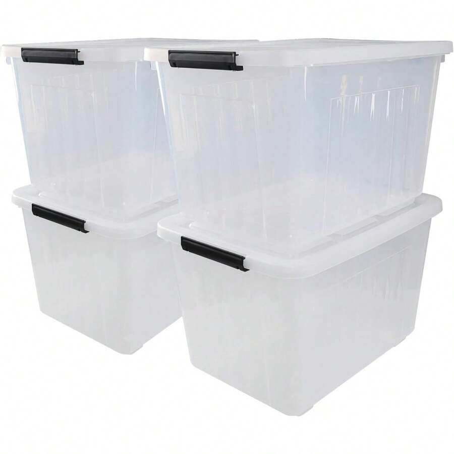 4Pack 50 Quart Plastic Storage Bin Box Organizing Container With Lid