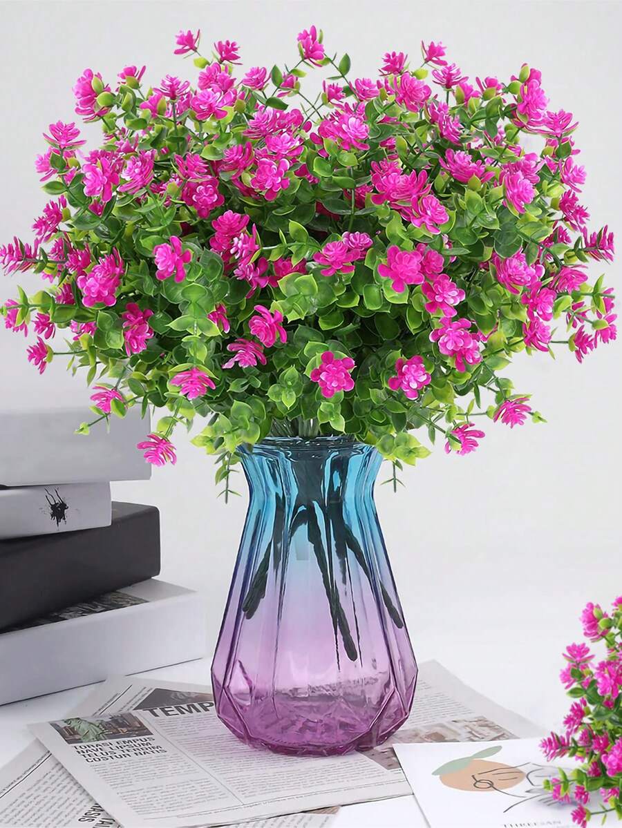 5 件粉色仿真花 - 桉树山茶花、婚礼派对装饰、家庭客厅餐桌装饰、假植物、秋季装饰、房间、书桌、花园装饰、房间装饰用品 - 粉色 - 查看 1