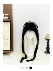 1 件 Y2K 3D 星形针织动物角针织帽，新款可爱蓬松星形图案保暖针织帽，小众设计耳罩，秋冬针织帽女士，厚实保暖手工拉法帽 - 彩色 - 查看 8