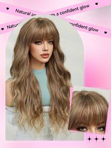 TOPSHE 摩卡棕色 26 英寸蝴蝶发型水波合成假发法式复古风格女士自然日常派对假发全假发日常派对使用万圣节圣诞礼物 - 摩卡棕 - 查看 7