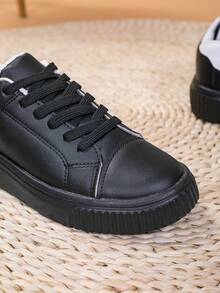 Giày thể thao buộc dây trang trí giản dị cho nữ, giày trượt ván - Đen và trắng - Xem 6