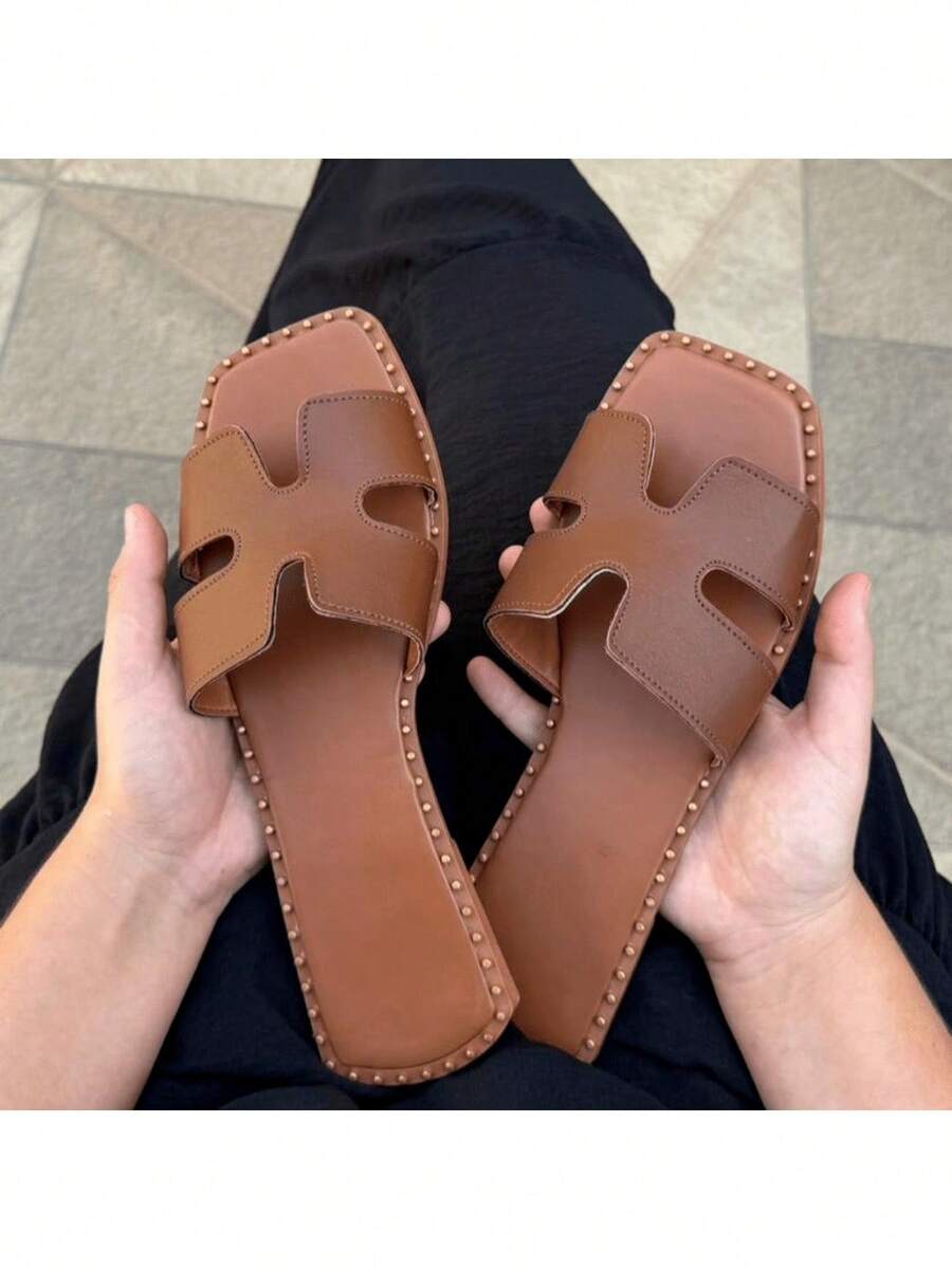 Women's H Flat Sandal New Release Light And Comfortable - Rỉ Nâu - Xem 1