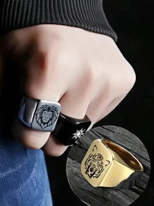 Custom Photo Rings Men's Big Flat Surface Personalized Engraving Text Name