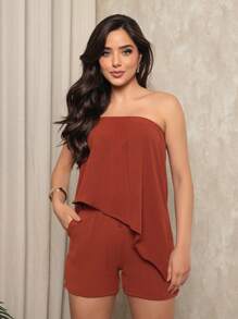 Women's Summer Two Piece Set Solid Color Tube Top And Shorts