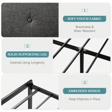 HOOMIC 4 Sizes Metal Bed Frame, Upholstered Headboard With Square Stitched, Classic Button Tufted, Faux Leather, No Box Spring Needed, Black/Dark Grey, Twin Size/Full Size/Queen Size/King Size Bed * Bed Frame Queen Queen Bed Frame Bed Frame Full Full Size Bed Frame King Size Bed Frame Twin Bed Frame Room Decor Home Decor Christmas Decor Bedroom Decor Valentine Day Decor Storage Living Room Decor Furniture House Decor - Dark Grey - View 5