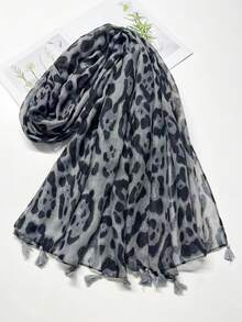 1 件女士时尚豹纹流苏装饰围巾/披肩，适合日常使用 - 彩色 - 查看 9