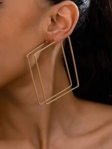 1对时尚几何镂空双面简约金属C形耳环，适合作为礼物 - 圓形 - 查看 11