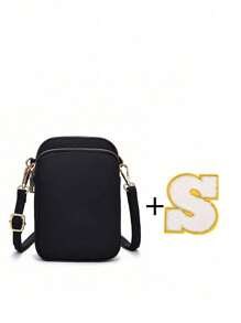 1 件 DIY 大字母休闲时尚斜挎包带手机布袋垂直零钱包适合女孩、旅行、返校、礼物 - 黑色 - 查看 19