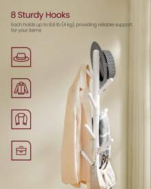 VASAGLE Coat Rack, Free Standing Coat Stand, Hall Coat Tree With 8 Hooks And Storage Shelf, 67.1 Inch Tall, For Coats, Hats, Bags, For Entryway, Hallway, Bedroom - 白色 - 查看 5
