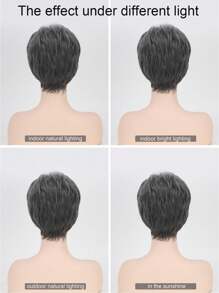 Tóc giả tổng hợp kiểu ngắn cho nữ có mái, thời trang thanh lịch, màu xám đậm, mũ trùm đầu tổng hợp bằng lụa chịu nhiệt độ cao - Màu xám đen - Xem 4
