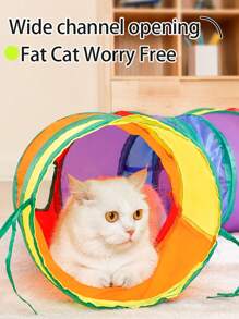 可折叠彩虹猫隧道，可折叠宠物猫隧道玩具，适合猫和兔子，室内/室外使用，便携 - 彩色 - 查看 3