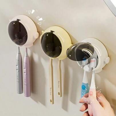 1pc Creative Cartoon Astronaut Toothbrush Holder, Wall-Mounted No-Drill Toothbrush Rack, Home Bathroom Electric Toothbrush Storage Organizer Bathroom Accessories Bathroom Tools