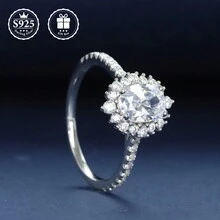 2ct 莫桑石戒指 925 纯银多色高品质新娘结婚戒指，附证书和礼品盒 - 銀色 - 查看 1