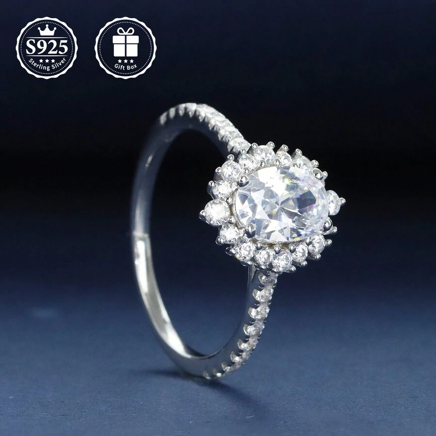 2ct 莫桑石戒指 925 纯银多色高品质新娘结婚戒指，附证书和礼品盒 - 銀色 - 查看 1