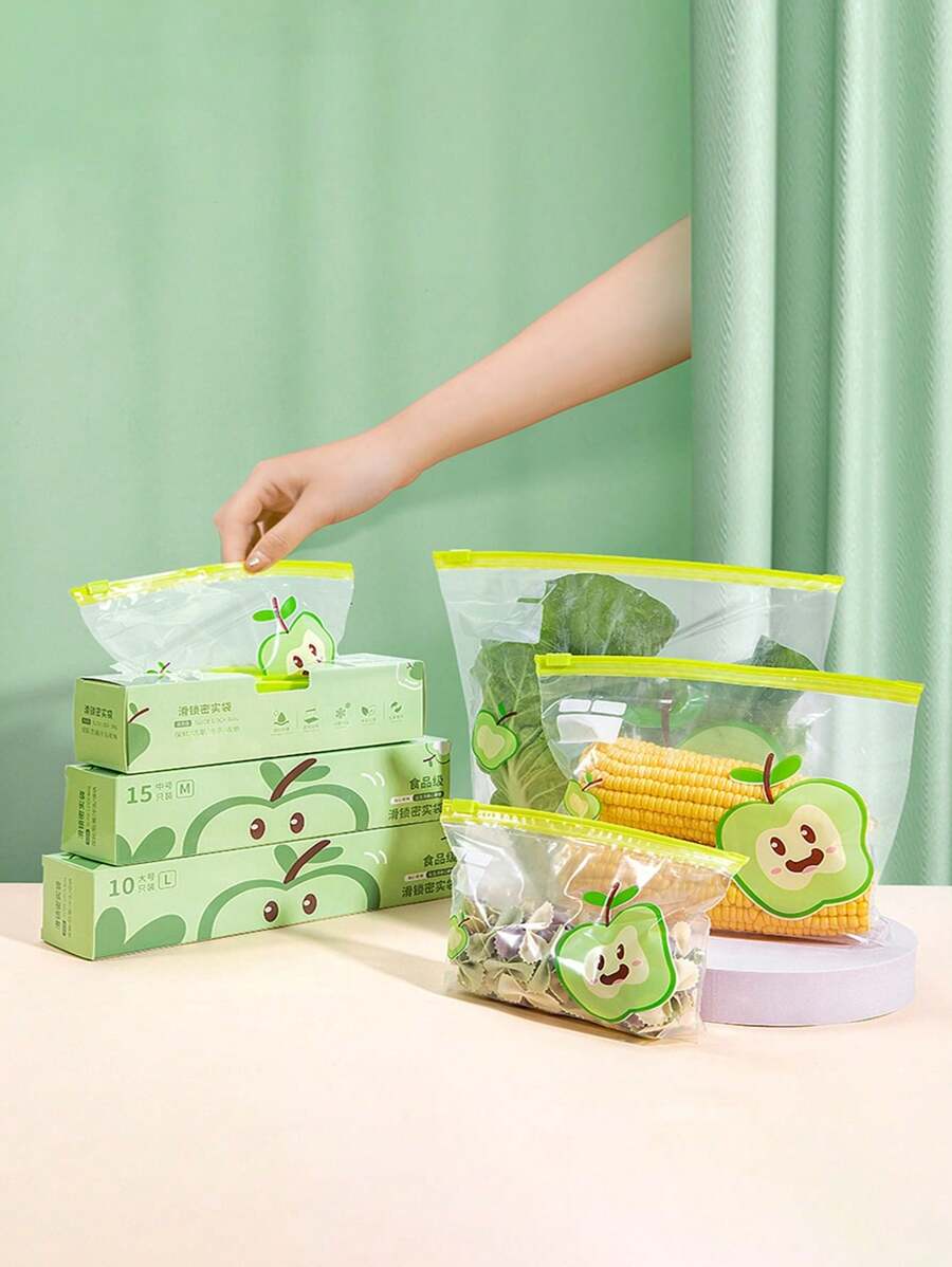 1 盒自封食品储存袋,厨房密封冰箱冷冻袋,厚自封保鲜袋,袋子图案随机 - 無色 - 查看 1
